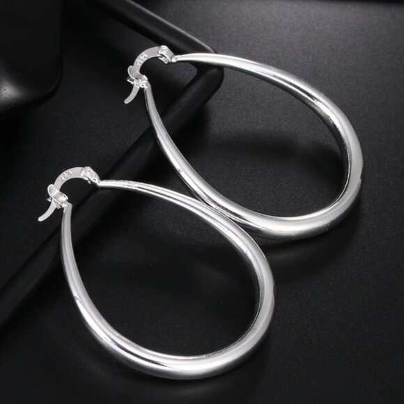925 Sterling Silver 41MM Smooth Circle Big Hoop Earrings - Picture 4 of 6